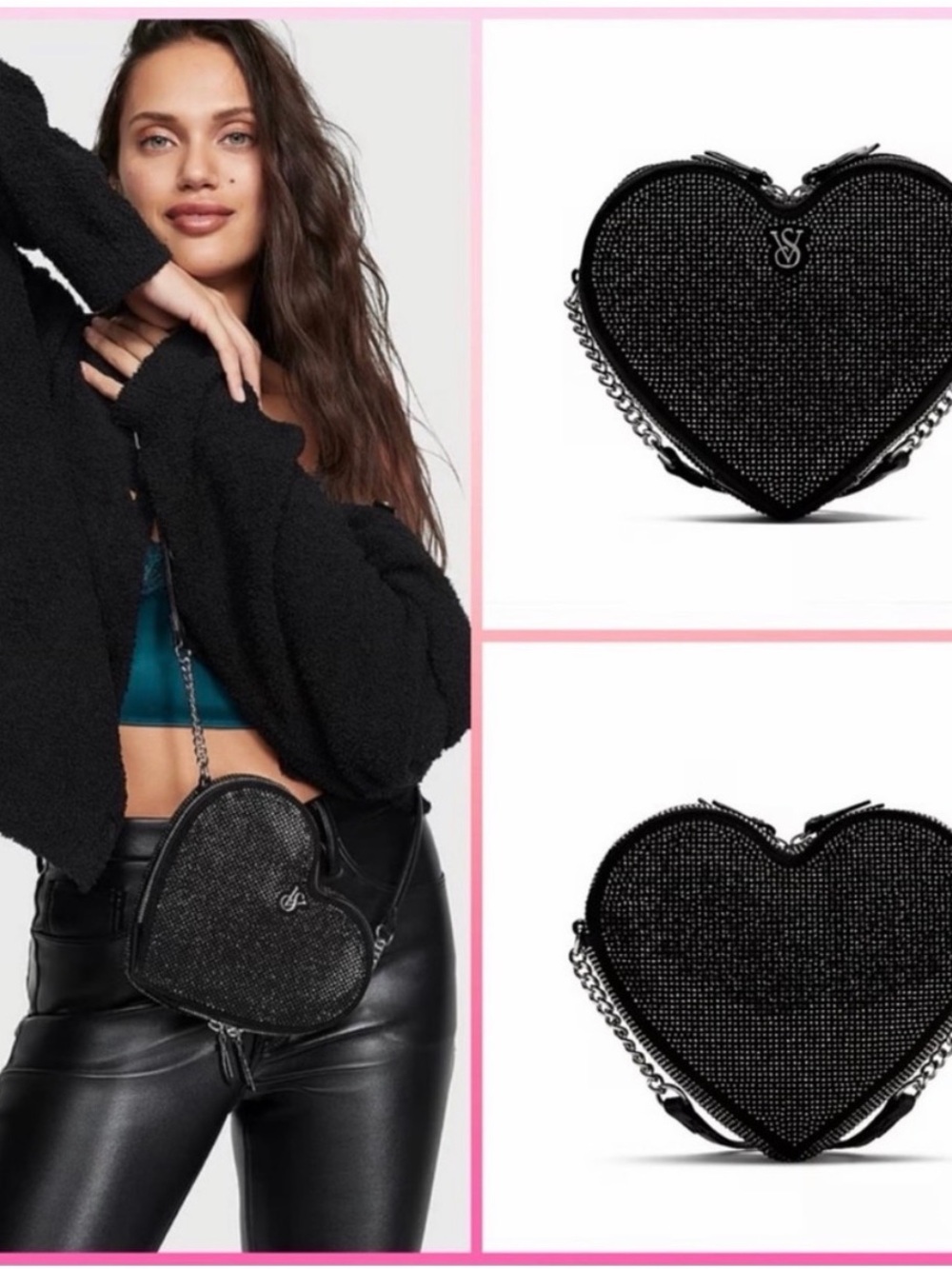 Victoria's Secret Black Heart Mini Crossbody Bag with Chain